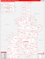 Champaign-Urbana Metro Area Wall Map Red Line Style 2026
